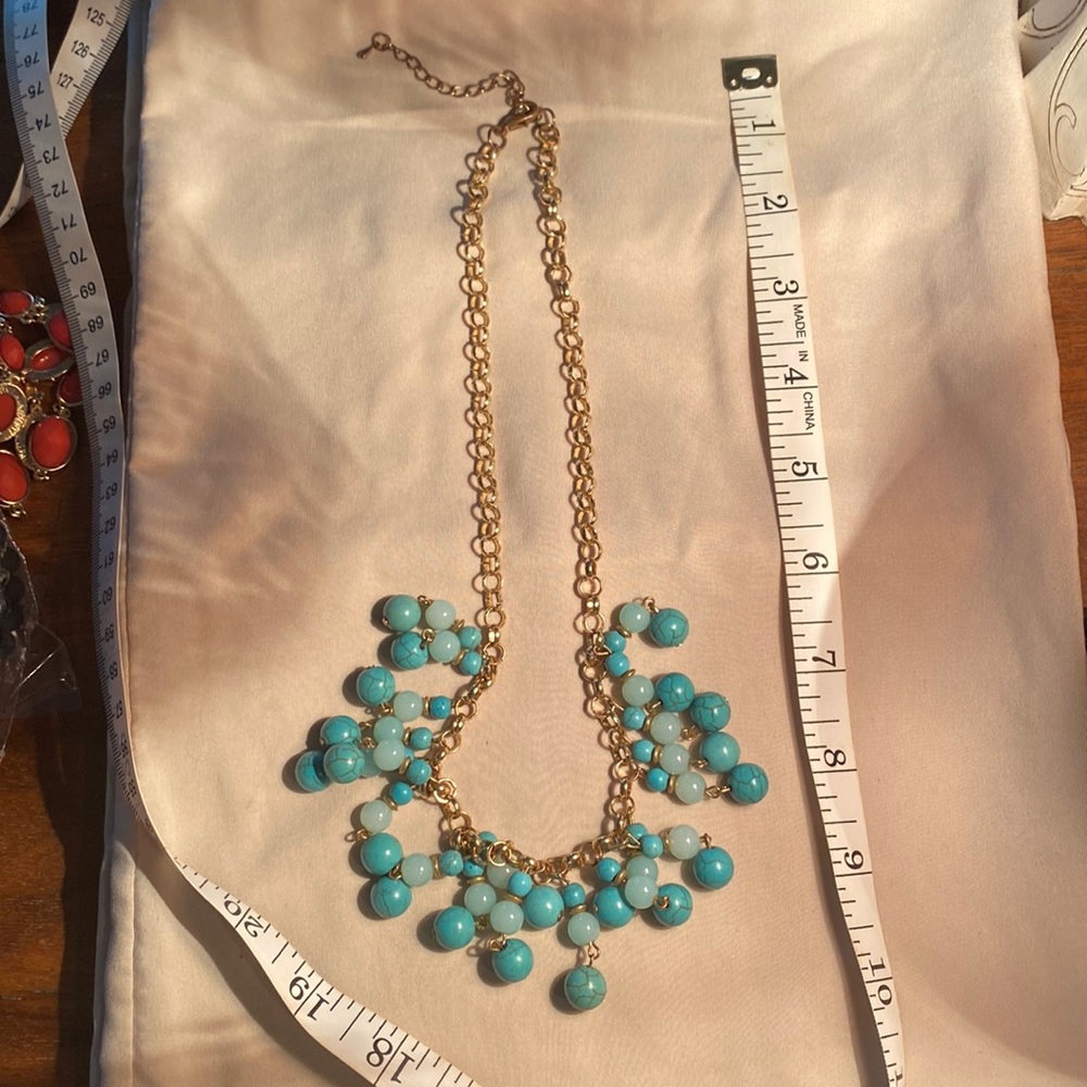 3 for $10 necklace 22” gold light blue aqua